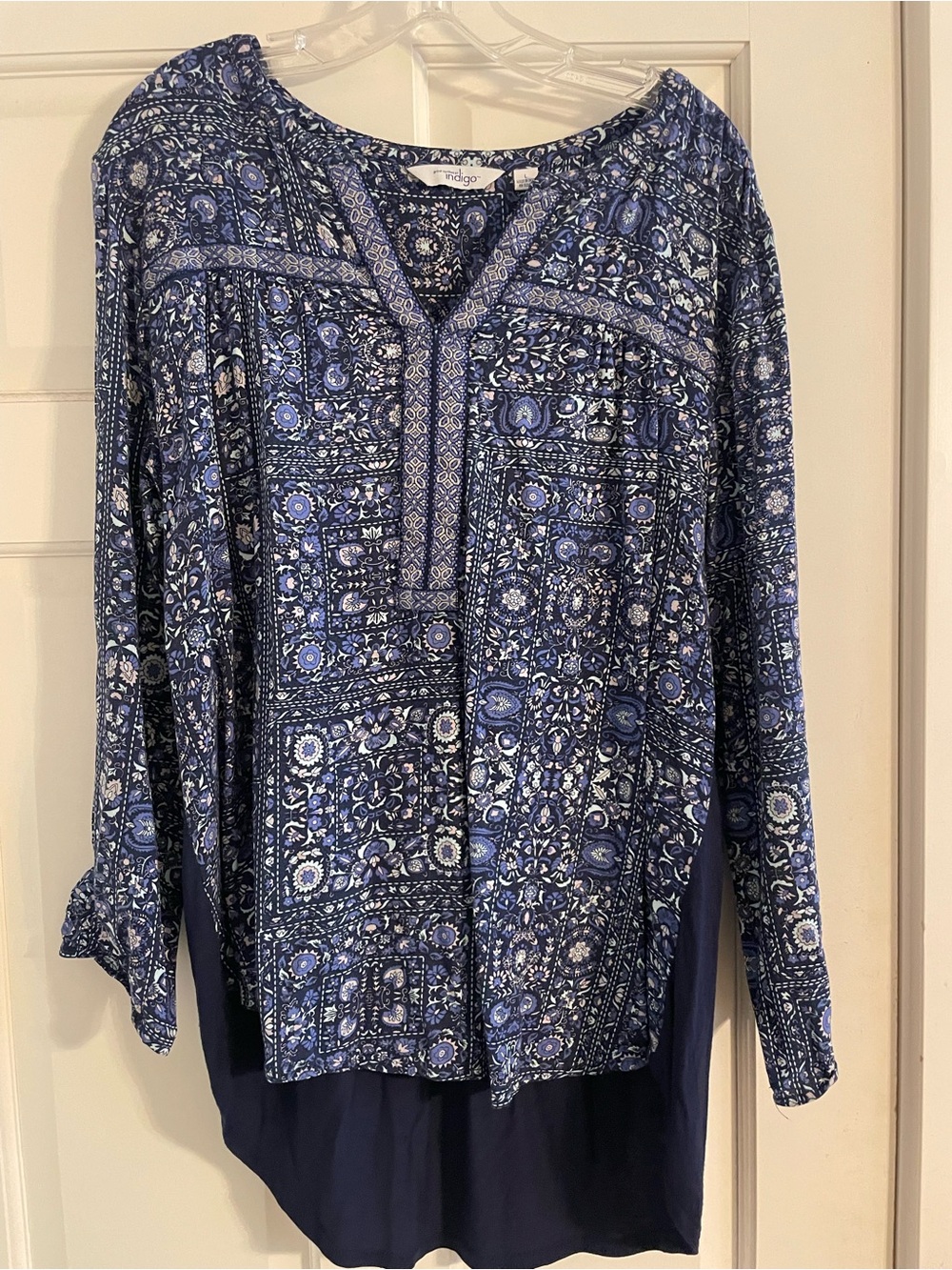 Indigo Blue Multi-Pattern Boho Tunic Top